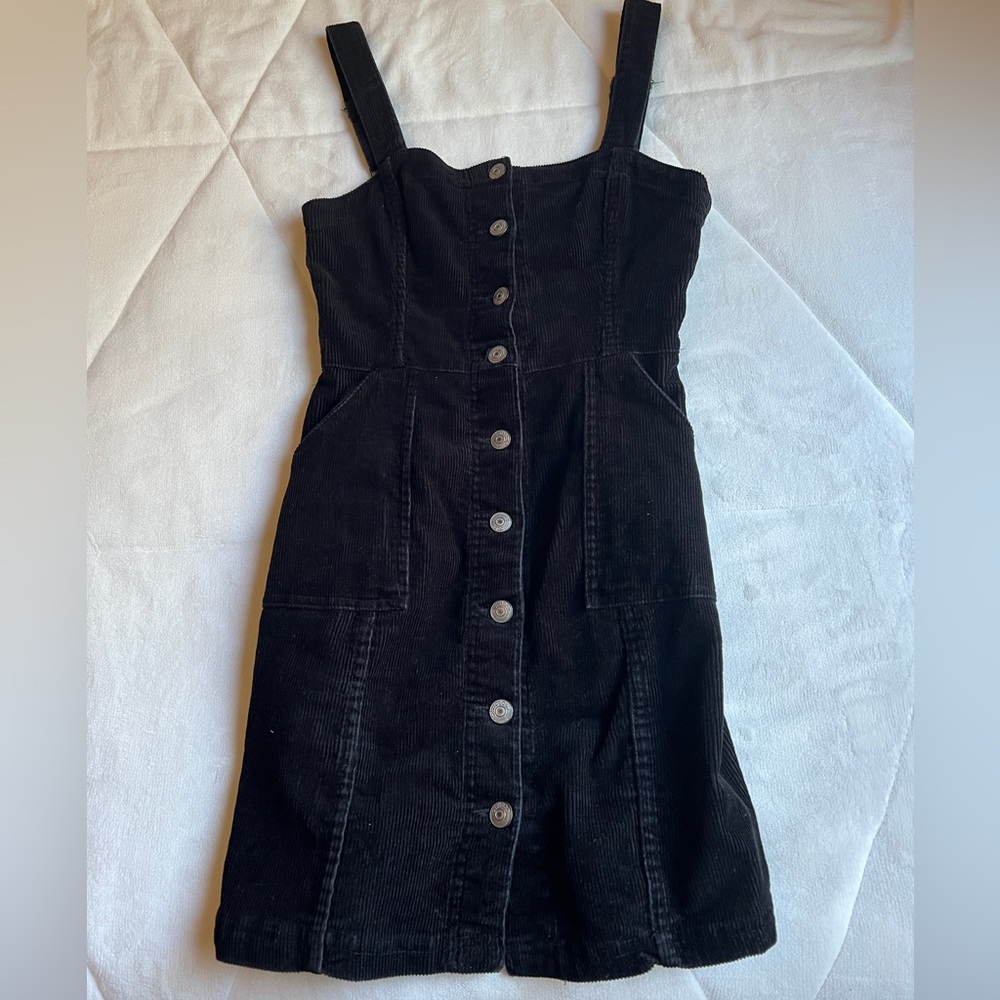 Corduroy black button up dress